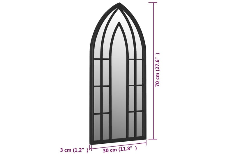 Trädgårdsspegel svart 70x30 cm järn för utomhusbruk - Svart - Hallspegel - Väggspegel