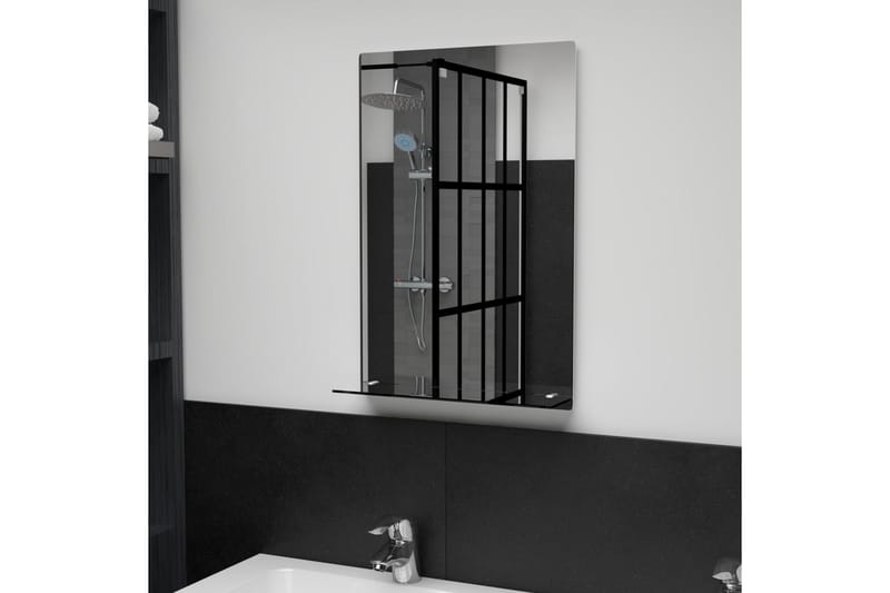 Väggspegel med hylla 40x60 cm härdat glas - Silver - Hallspegel - Spegel med belysning - Helkroppsspegel - Väggspegel