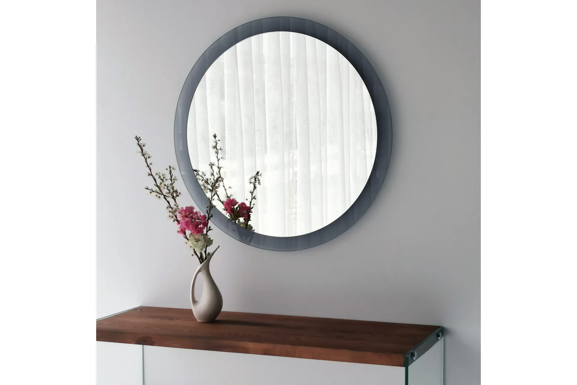 Lepinas Väggspegel Rund 65 cm - Grå/Härdat Glas