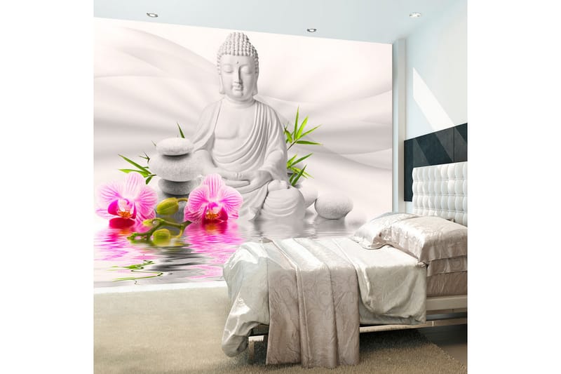 Fototapet Buddha And Orchids 150x105 - Artgeist sp. z o. o. - Tapeter vardagsrum - Fototapet - Kökstapeter - Tapeter sovrum & sovrumstapet