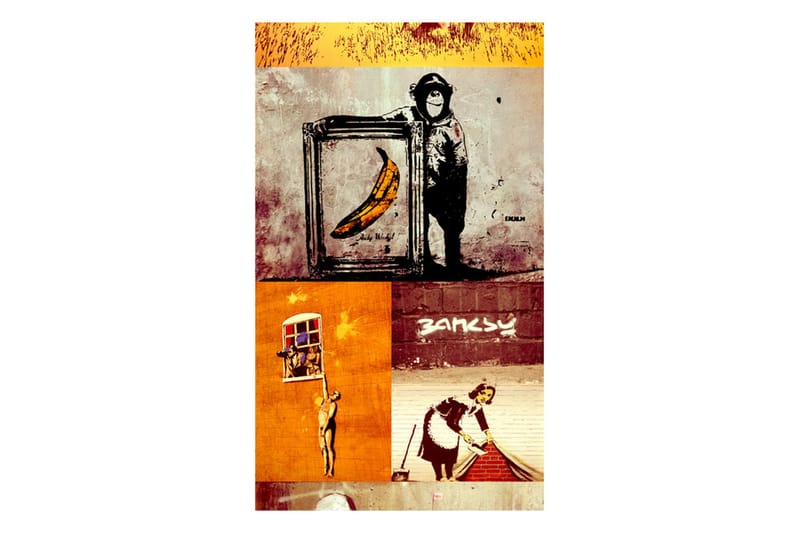 Fototapet Collage Banksy 50x1000 - Artgeist sp. z o. o. - Tapeter vardagsrum - Fototapet - Kökstapeter - Tapeter sovrum & sovrumstapet