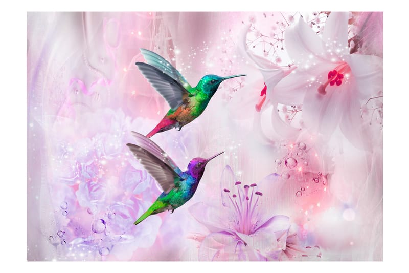 Fototapet Colourful Hummingbirds Purple 200x140 - Artgeist sp. z o. o. - Tapeter vardagsrum - Fototapet - Kökstapeter - Tapeter sovrum & sovrumstapet