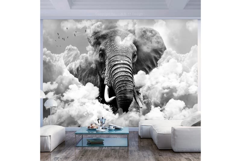 Fototapet Elephant In The Clouds Black And White 100x70 - Artgeist sp. z o. o. - Tapeter vardagsrum - Fototapet - Kökstapeter - Tapeter sovrum & sovrumstapet