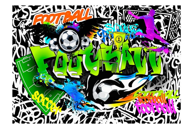 Fototapet Football Graffiti 200x140 - Artgeist sp. z o. o. - Tapeter vardagsrum - Fototapet - Kökstapeter - Tapeter sovrum & sovrumstapet