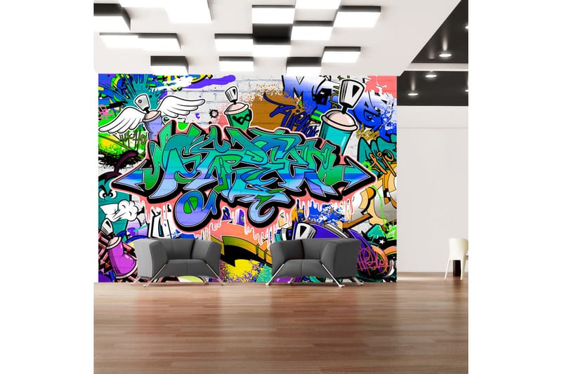 Fototapet Graffiti Blue Theme 300x210 - Artgeist sp. z o. o. - Tapeter vardagsrum - Fototapet - Kökstapeter - Tapeter sovrum & sovrumstapet