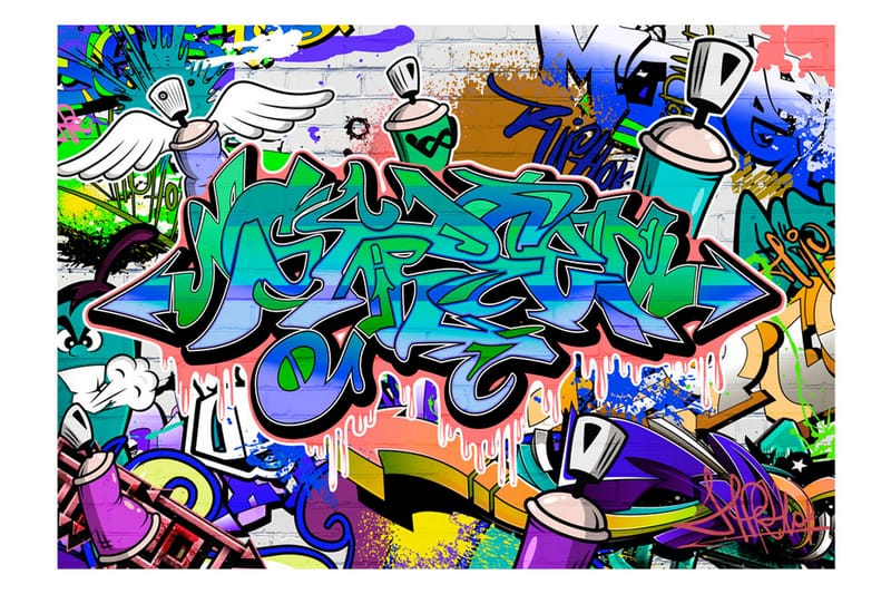 Fototapet Graffiti Blue Theme 300x210 - Artgeist sp. z o. o. - Tapeter vardagsrum - Fototapet - Kökstapeter - Tapeter sovrum & sovrumstapet