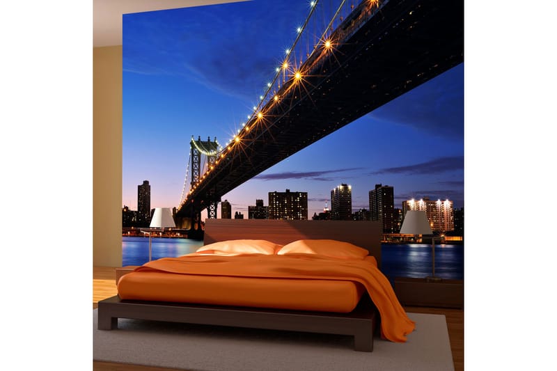Fototapet Manhattan Bridge Upplyst På Natten 250x193 - Artgeist sp. z o. o. - Tapeter vardagsrum - Tapeter sovrum & sovrumstapet - Kökstapeter - Fototapet