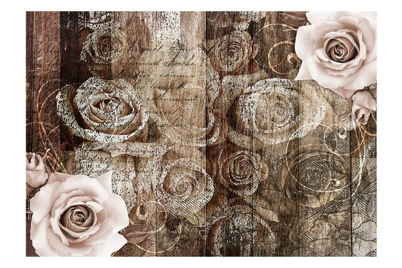 Fototapet Old Wood & Roses 300x210 - Artgeist sp. z o. o. - Tapeter vardagsrum - Tapeter sovrum & sovrumstapet - Kökstapeter - Fototapet