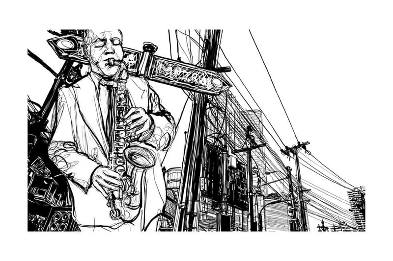 Fototapet Saxophone Recital On Broadway 450x270 - Artgeist sp. z o. o. - Tapeter vardagsrum - Fototapet - Kökstapeter - Tapeter sovrum & sovrumstapet