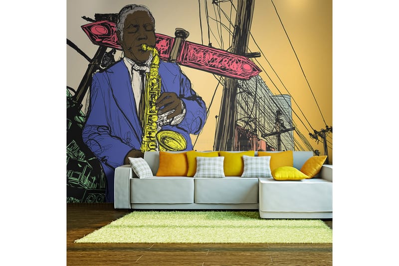 Fototapet Saxophonist In New York 350x270 - Artgeist sp. z o. o. - Tapeter vardagsrum - Fototapet - Kökstapeter - Tapeter sovrum & sovrumstapet