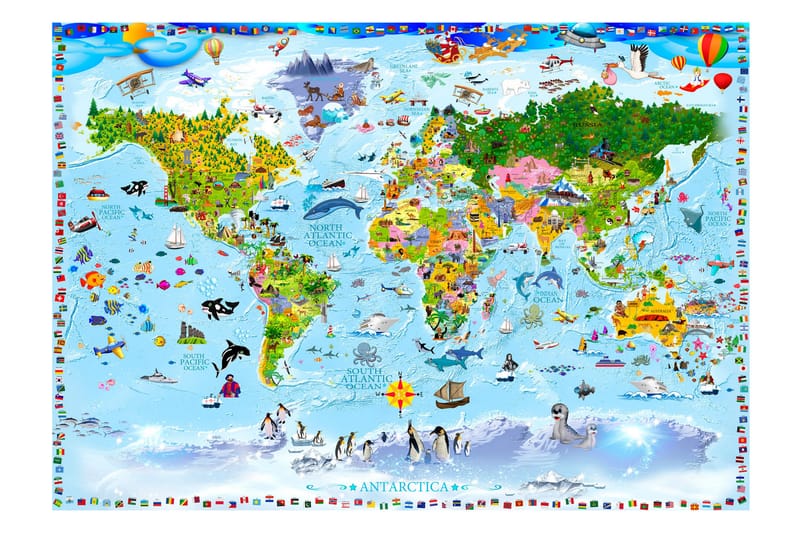 Fototapet World Map For Kids 250x175 - Artgeist sp. z o. o. - Tapeter vardagsrum - Fototapet - Kökstapeter - Tapeter sovrum & sovrumstapet