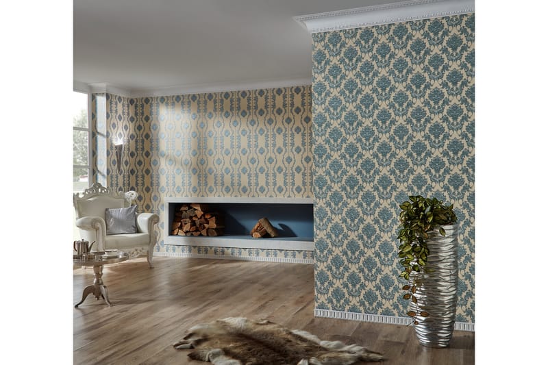 Barock Tapet Château Ovävd Blå Silver - AS Creation - Inredning - Tapet - Mönstrad tapet
