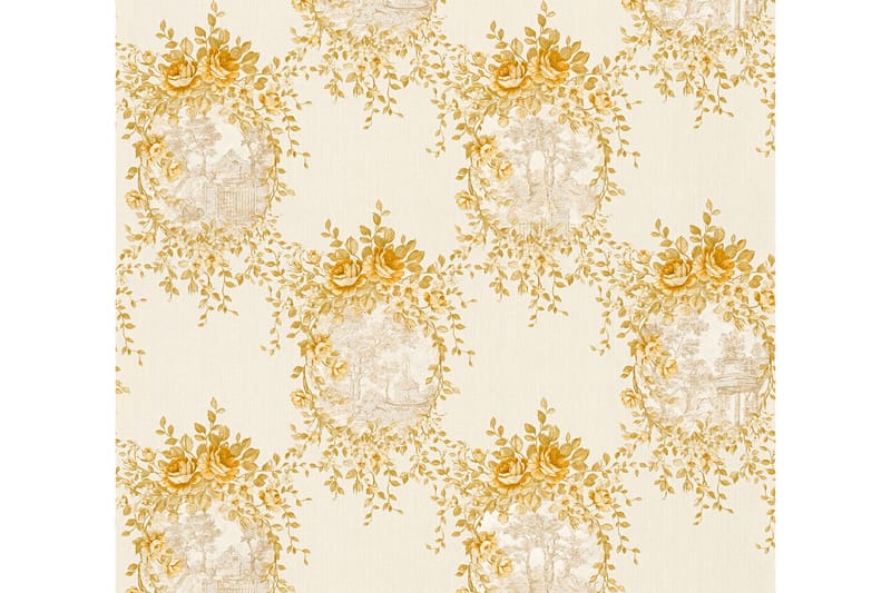 Blommig Tapet Château Ovävd Guld Beige - AS Creation - Mönstrad tapet - Tapeter vardagsrum - Kökstapeter - Tapeter sovrum & sovrumstapet