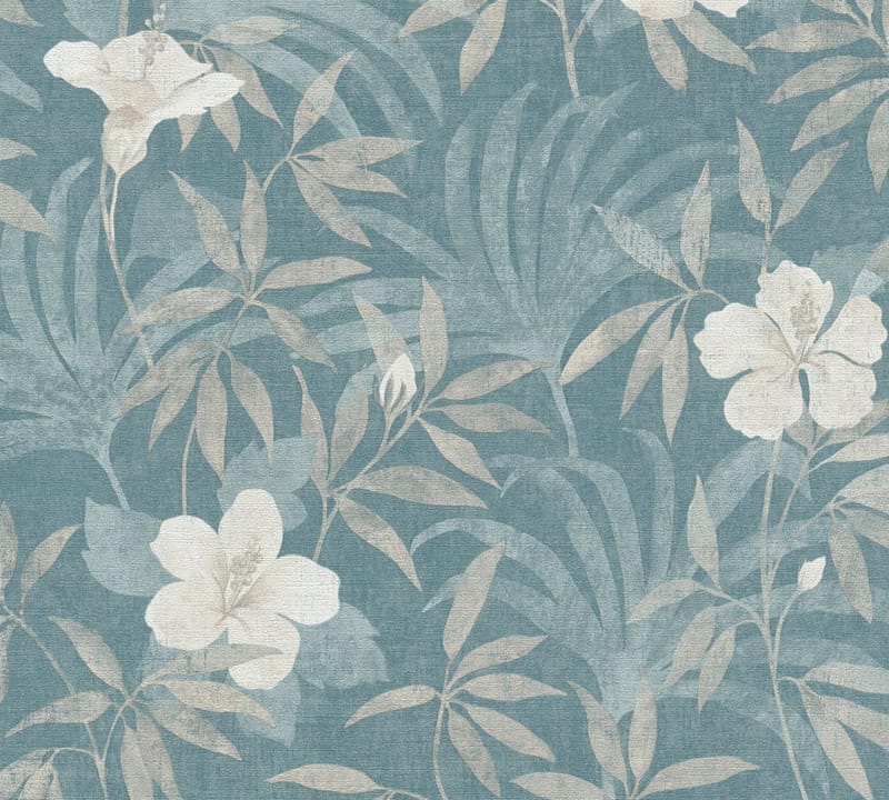 Blommig Tapet Cuba Ovävd Beige Blå - AS Creation - Inredning - Tapet - Mönstrad tapet