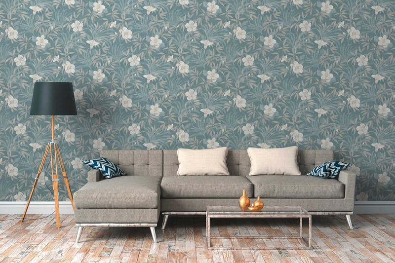 Blommig Tapet Cuba Ovävd Beige Blå - AS Creation - Inredning - Tapet - Mönstrad tapet