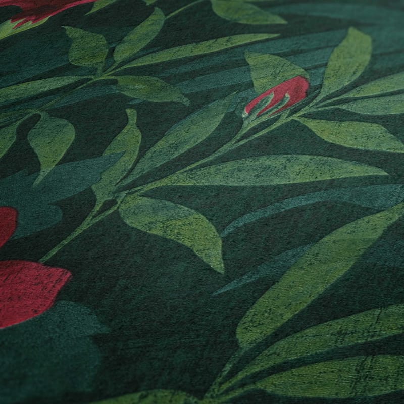 Blommig Tapet Cuba Ovävd Grön Röd - AS Creation - Mönstrad tapet - Tapeter sovrum & sovrumstapet - Kökstapeter - Tapeter vardagsrum