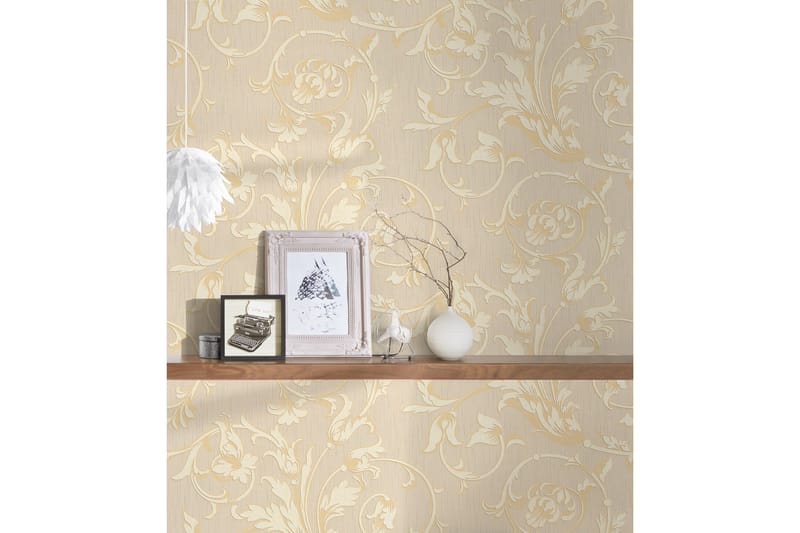 Blommig Tapet Tessuto Ovävd Cream Guld - AS Creation - Inredning - Tapet - Mönstrad tapet