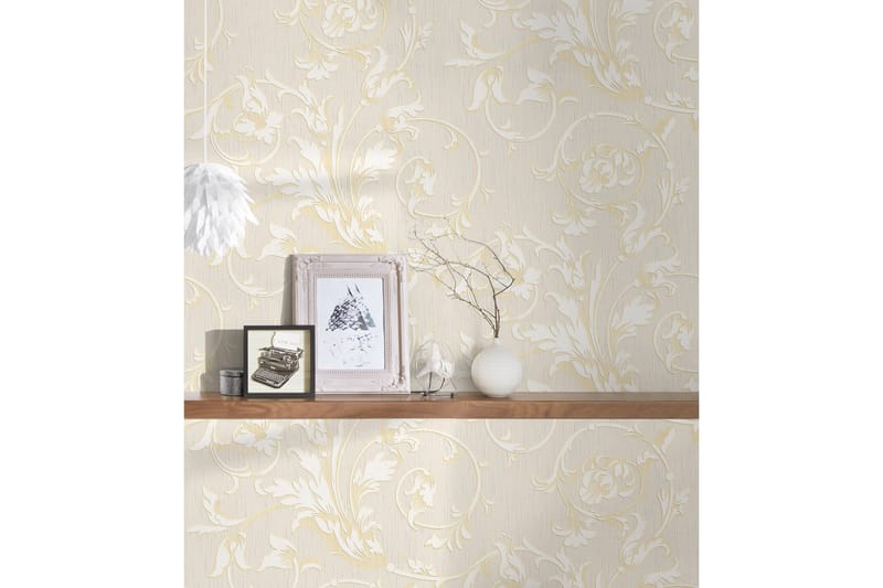 Blommig Tapet Tessuto Ovävd Cream Guld - AS Creation - Inredning - Tapet - Mönstrad tapet