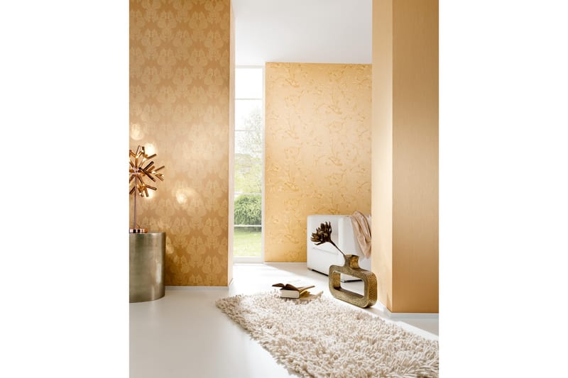 Blommig Tapet Tessuto Ovävd Orange Beige - AS Creation - Inredning - Tapet - Mönstrad tapet