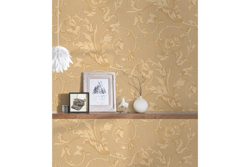 Blommig Tapet Tessuto Ovävd Orange Beige - AS Creation - Inredning - Tapet - Mönstrad tapet