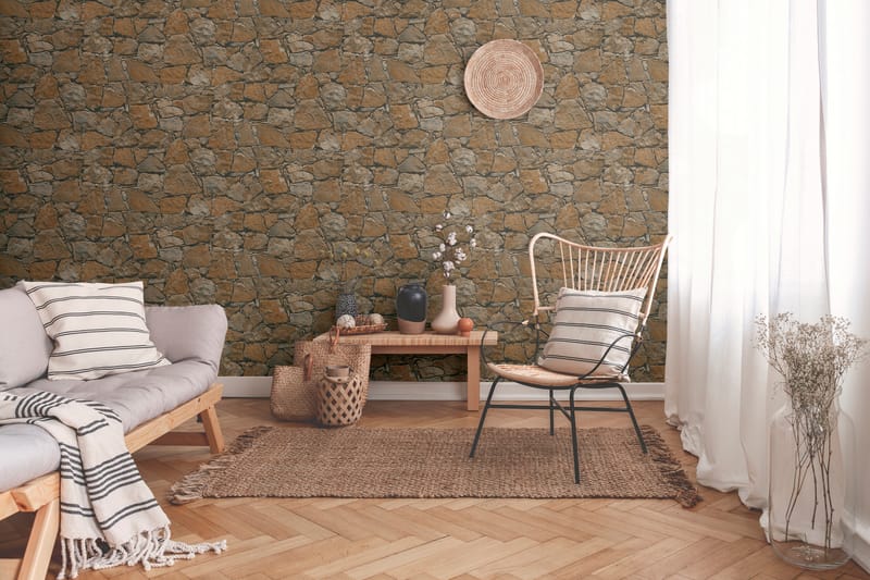 Sten Tapet Ovävd Brun Beige Svart - AS Creation - Inredning - Tapet - Mönstrad tapet