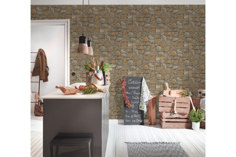 Sten Tapet Ovävd Brun Beige Svart - AS Creation - Inredning - Tapet - Mönstrad tapet