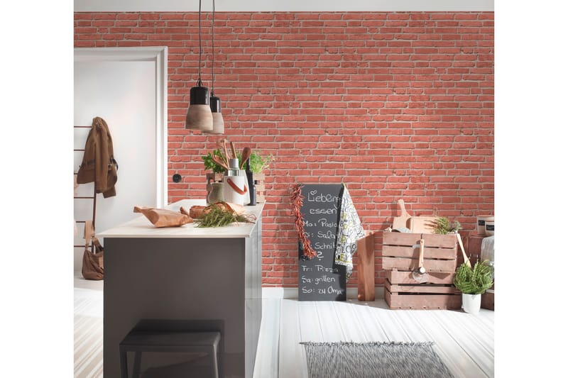 Sten Tapet Ovävd Röd Beige - AS Creation - Inredning - Tapet - Mönstrad tapet