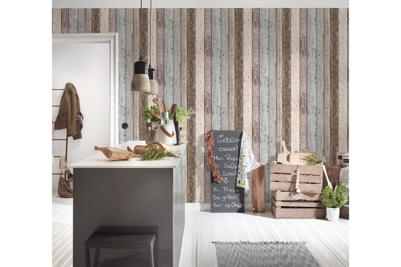 Trälik Tapet Ovävd Brun Blå Beige - AS Creation - Inredning - Tapet - Mönstrad tapet
