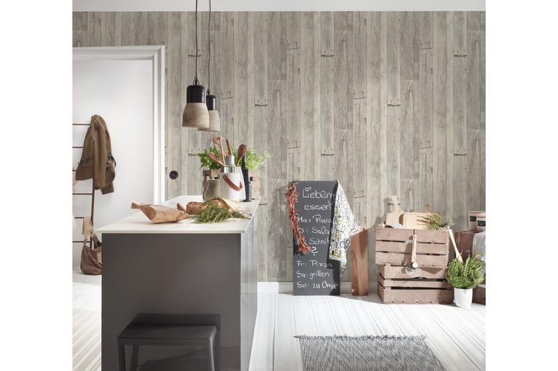 Trälik Tapet Ovävd Grå Beige - AS Creation - Inredning - Tapet - Mönstrad tapet