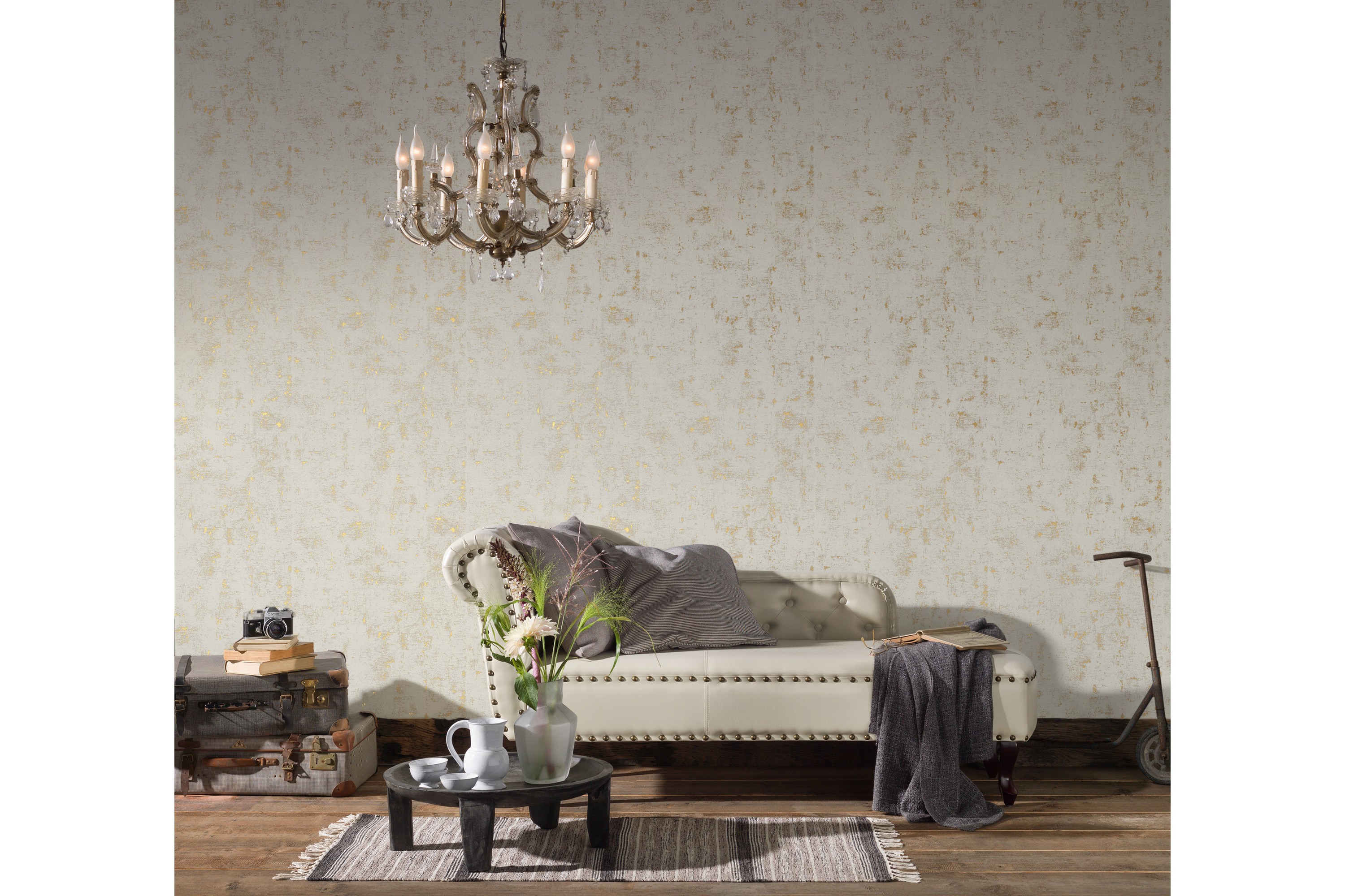 Vintage Tapet Blooming Ovävd Vit Guld AS Creation