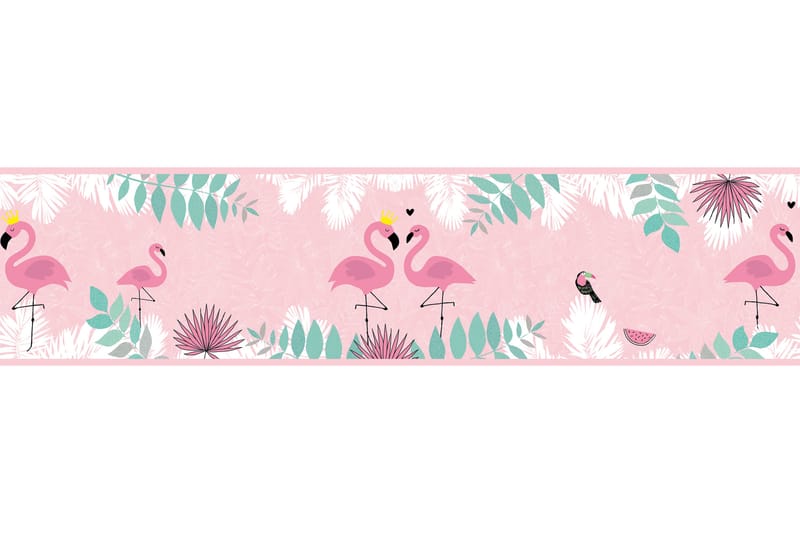 Självhäftande border Flamingo Love Rosa Grön - AS Creation - Kökstapeter - Tapetbård