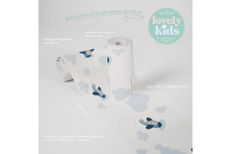 Självhäftande border Cute Planes Blå Grå Vit - AS Creation - Inredning - Tapet - Tapettillbehör - Tapetbård