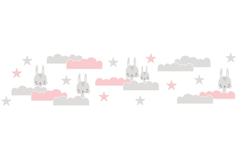 Självhäftande border Dreamy Bunny Rosa Grå Vit - AS Creation - Inredning - Tapet - Tapettillbehör - Tapetbård