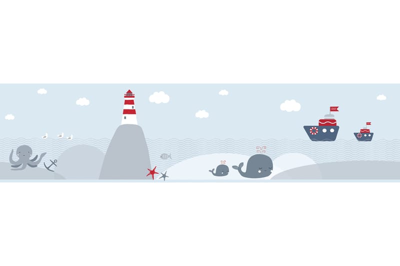 Självhäftande border Lighthouse Family Grå Röd - AS Creation - Inredning - Tapet - Tapettillbehör - Tapetbård