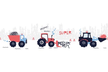 Självhäftande border Super Tractor Röd Blå