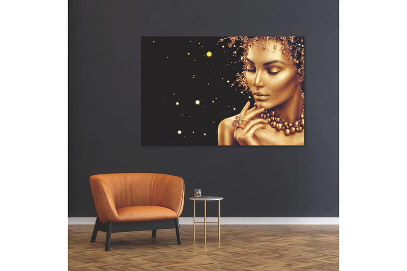 Akryltavla Golden Face Glas/Svart/Guld - 80x120 cm - Canvastavla