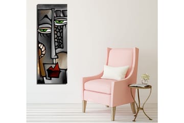 Canvastavla 30x80 cm - Abstrakt ansikte med gröna ögon - Grå / Svart / Röd - Inredning - Tavlor & posters - Canvastavla