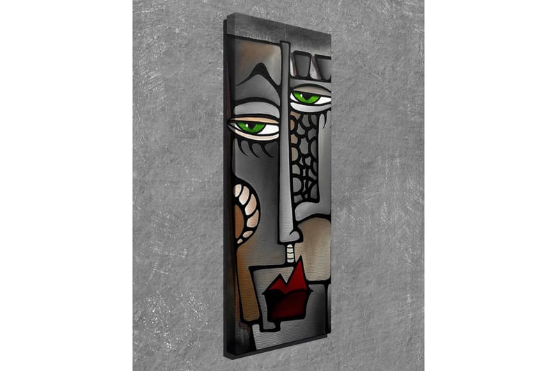 Canvastavla 30x80 cm - Abstrakt ansikte med gröna ögon - Grå / Svart / Röd - Inredning - Tavlor & posters - Canvastavla
