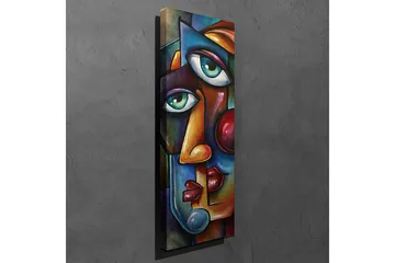 Canvastavla 30x80 cm - Abstrakt porträtt med två ansikten som sammanflätas - Mörkblå / Röd / Beige - Inredning - Tavlor & posters - Canvastavla