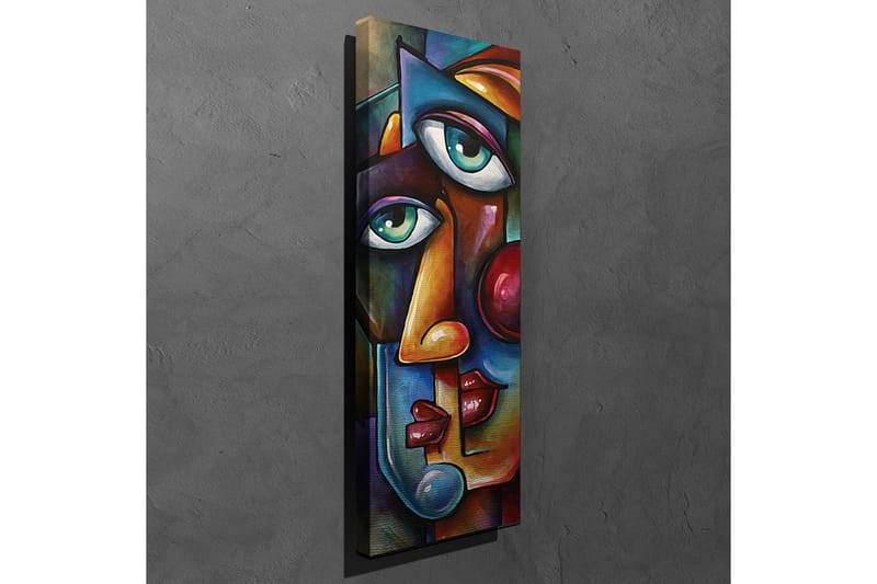 Canvastavla 30x80 cm - Abstrakt porträtt med två ansikten som sammanflätas - Mörkblå / Röd / Beige - Inredning - Tavlor & posters - Canvastavla