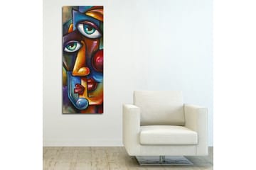 Canvastavla 30x80 cm - Abstrakt porträtt med två ansikten som sammanflätas - Mörkblå / Röd / Beige - Inredning - Tavlor & posters - Canvastavla