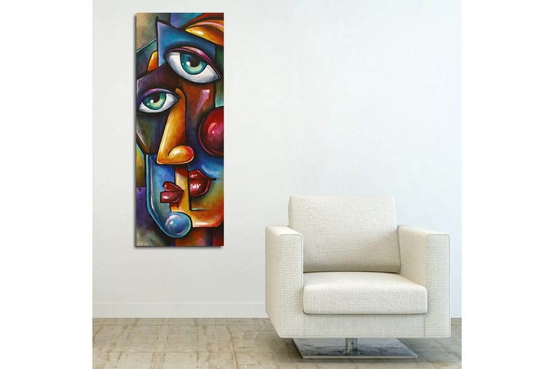 Canvastavla 30x80 cm - Abstrakt porträtt med två ansikten som sammanflätas - Mörkblå / Röd / Beige - Inredning - Tavlor & posters - Canvastavla