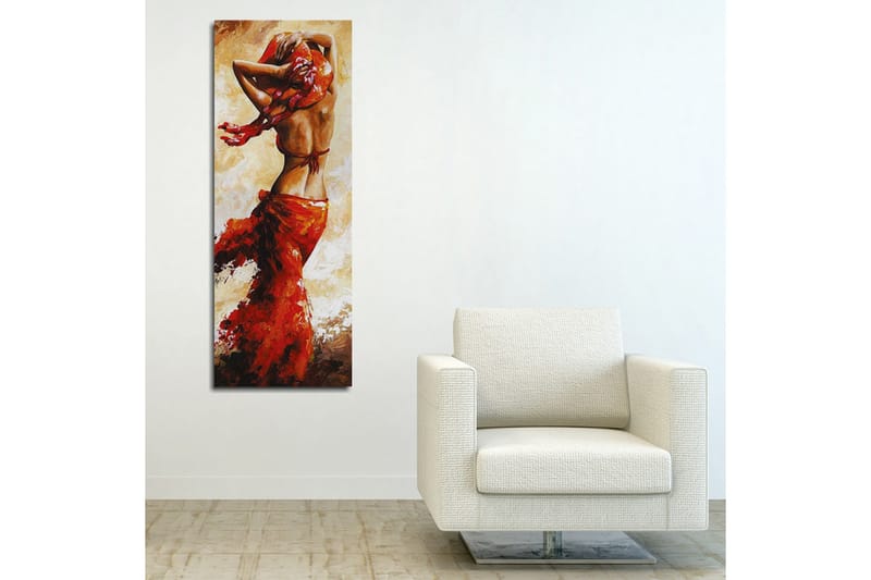 Canvastavla 30x80 cm - Dansande kvinna med röd klänning - Röd / Beige / Brun - Inredning - Tavlor & posters - Canvastavla