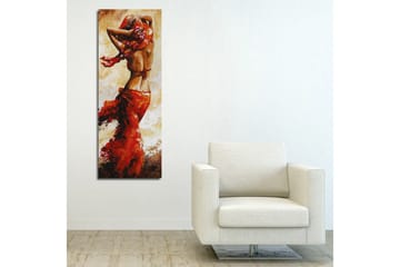 Canvastavla 30x80 cm - Dansande kvinna med röd klänning - Röd / Beige / Brun - Inredning - Tavlor & posters - Canvastavla
