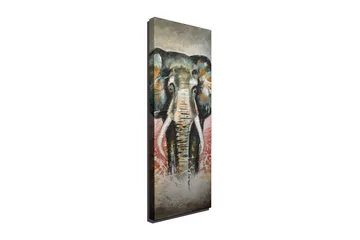 Canvastavla 30x80 cm - Elefant med färgstarka detaljer i bakgrunden - Grön / Orange / Röd - Inredning - Tavlor & posters - Canvastavla