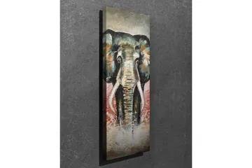 Canvastavla 30x80 cm - Elefant med färgstarka detaljer i bakgrunden - Grön / Orange / Röd - Inredning - Tavlor & posters - Canvastavla