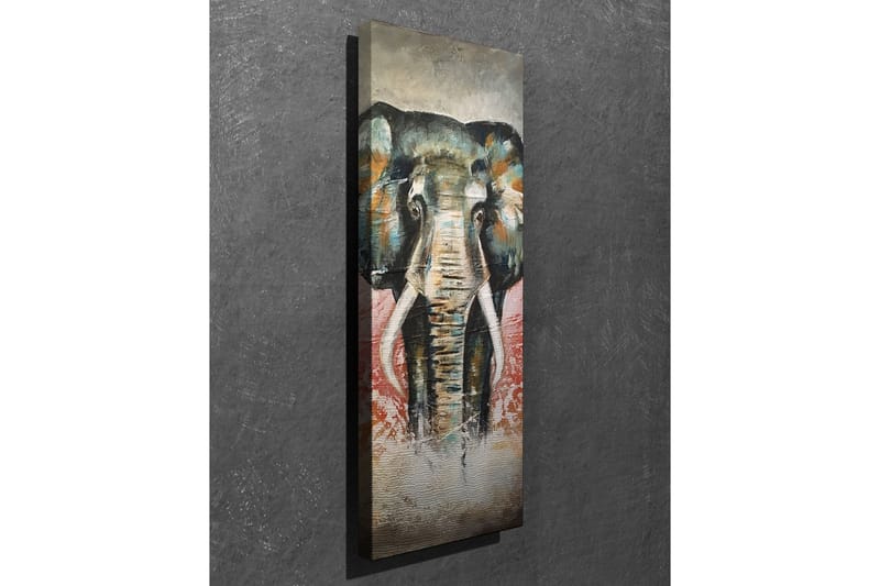 Canvastavla 30x80 cm - Elefant med färgstarka detaljer i bakgrunden - Grön / Orange / Röd - Inredning - Tavlor & posters - Canvastavla