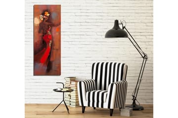 Canvastavla 30x80 cm - Elegant kvinna i röd klänning med blommor i håret - Röd / Brun / Beige - Inredning - Tavlor & posters - Canvastavla