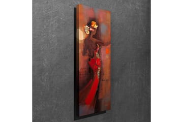 Canvastavla 30x80 cm - Elegant kvinna i röd klänning med blommor i håret - Röd / Brun / Beige - Inredning - Tavlor & posters - Canvastavla