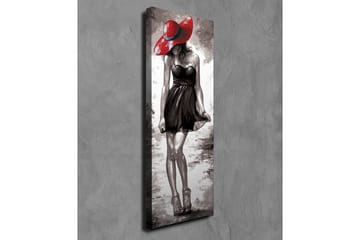 Canvastavla 30x80 cm - Elegant kvinna i svart klänning med röd hatt - Röd / Svart / Grå - Inredning - Tavlor & posters - Canvastavla